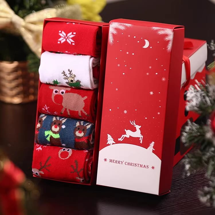 Christmas Pure Cotton Medium Tube Socks Gift Box