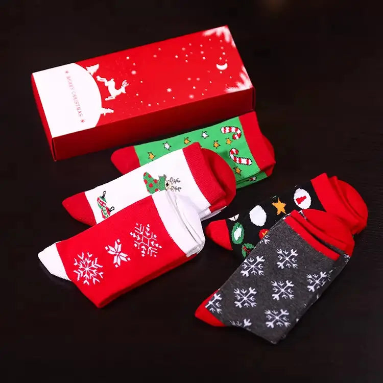 Christmas Pure Cotton Medium Tube Socks Gift Box