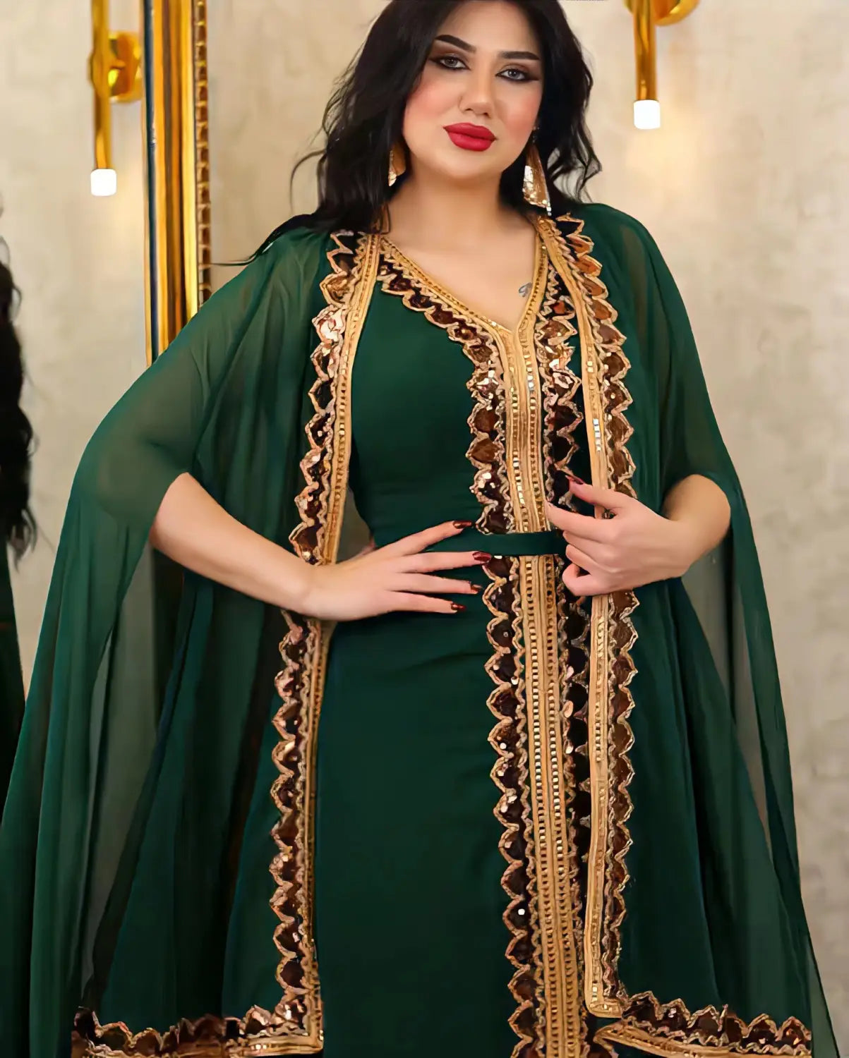 Middle East Muslim Women’s Wear Sequined Gown Suit Dress Cape Robe