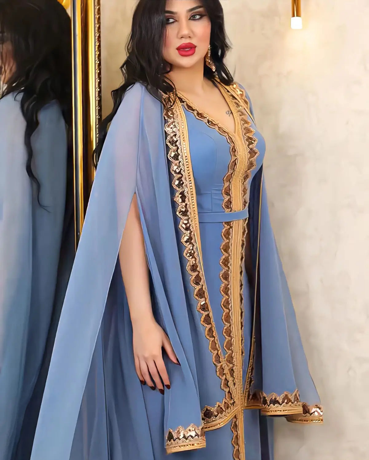 Middle East Muslim Women’s Wear Sequined Gown Suit Dress Cape Robe