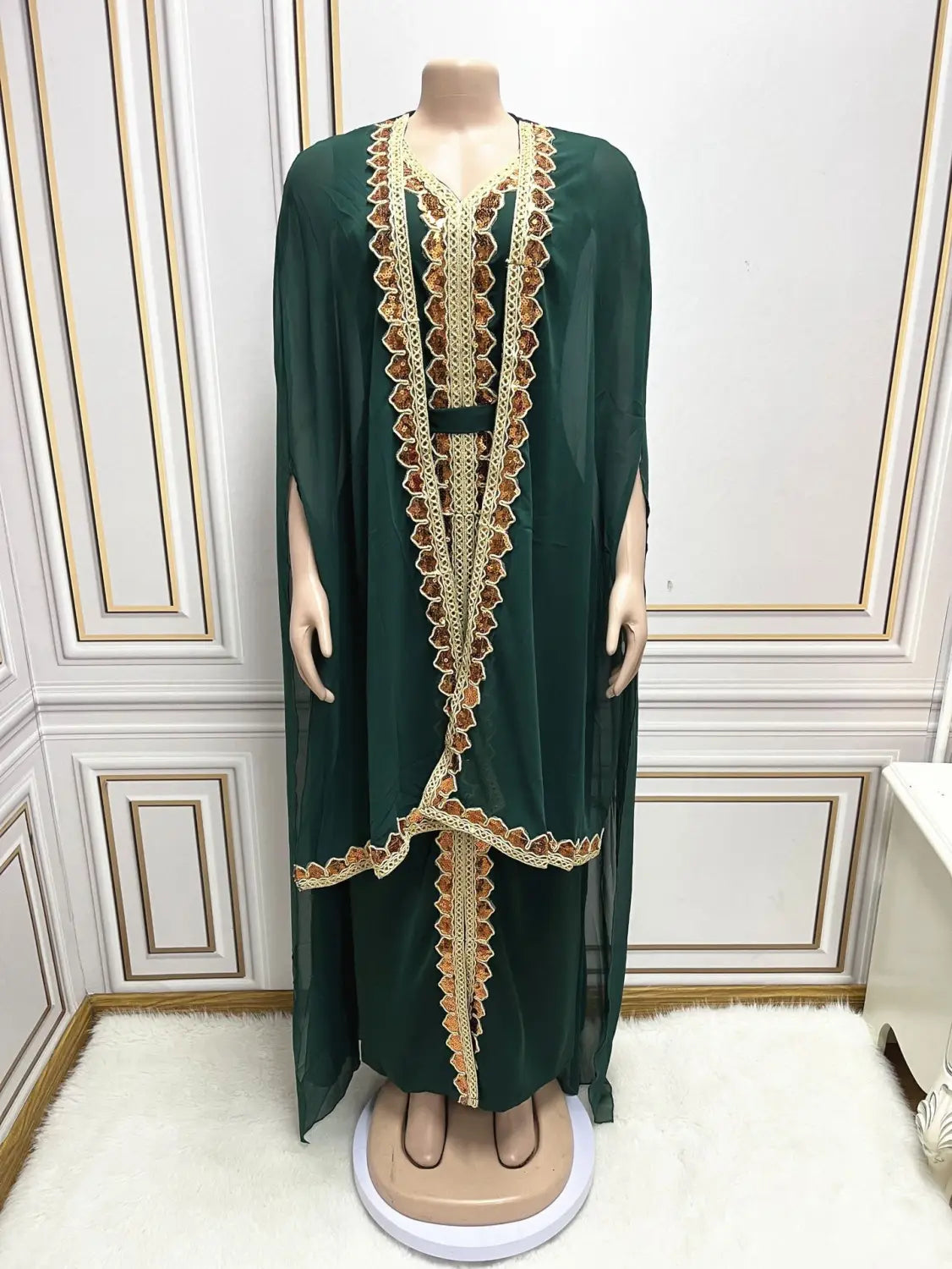 Middle East Muslim Women’s Wear Sequined Gown Suit Dress Cape Robe