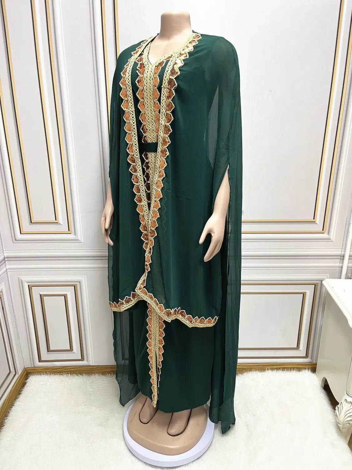 Middle East Muslim Women’s Wear Sequined Gown Suit Dress Cape Robe
