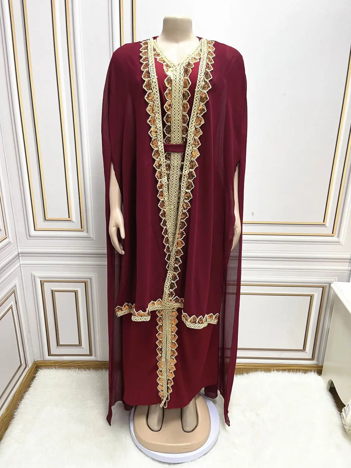 Middle East Muslim Women’s Wear Sequined Gown Suit Dress Cape Robe