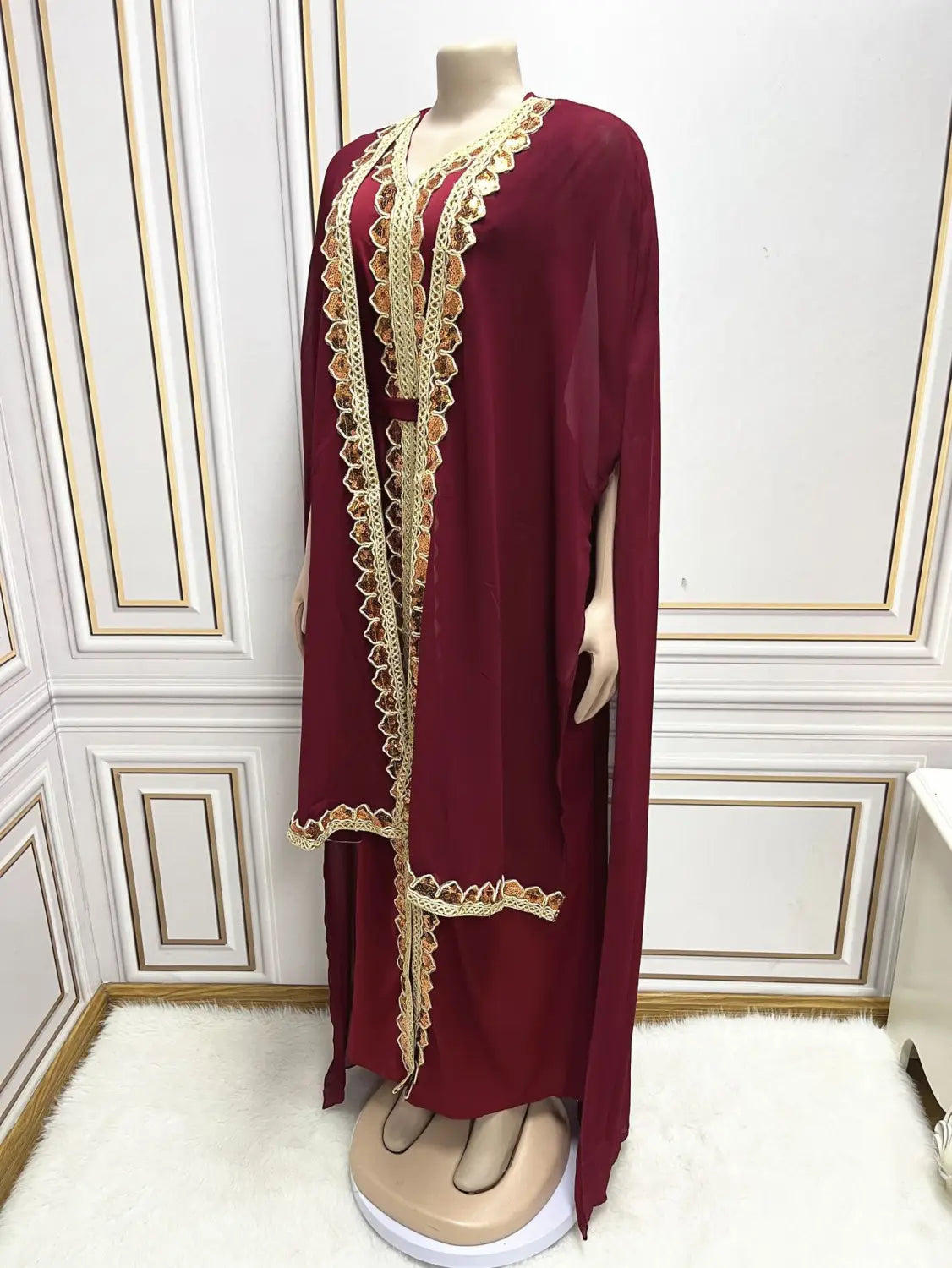 Middle East Muslim Women’s Wear Sequined Gown Suit Dress Cape Robe