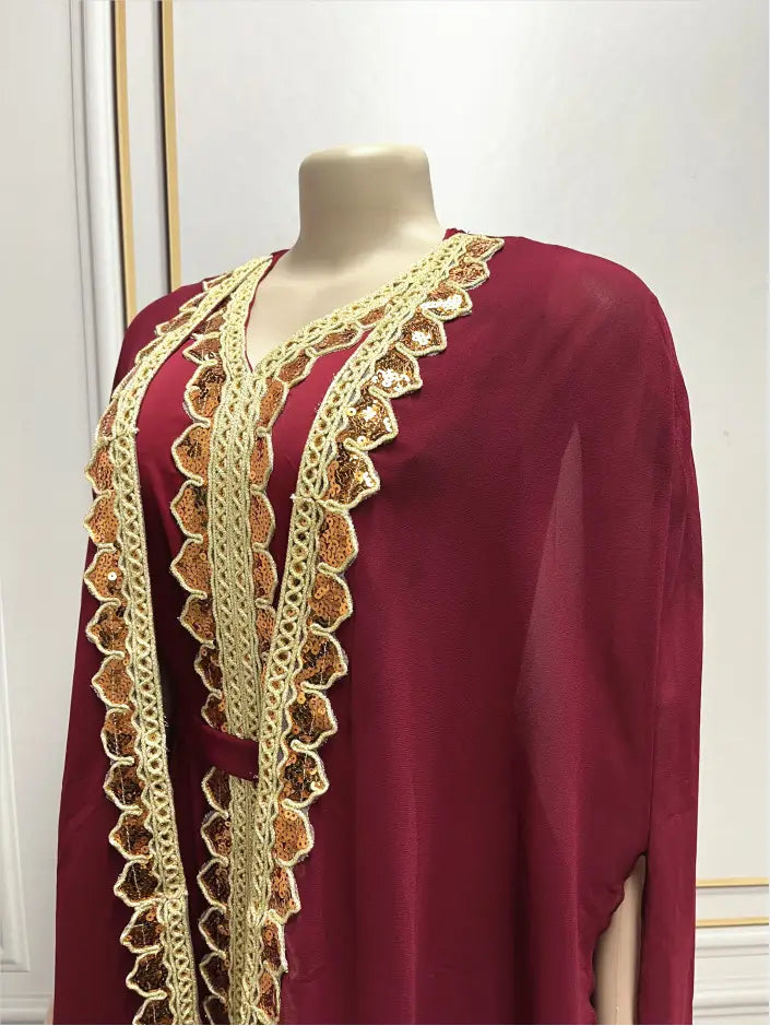 Middle East Muslim Women’s Wear Sequined Gown Suit Dress Cape Robe
