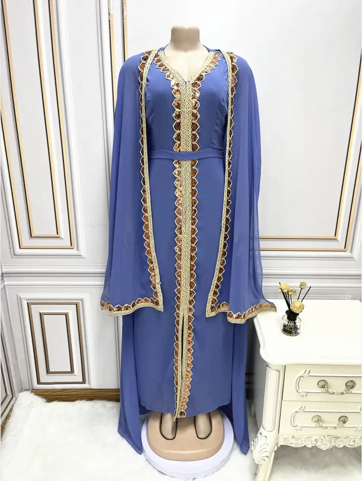 Middle East Muslim Women’s Wear Sequined Gown Suit Dress Cape Robe