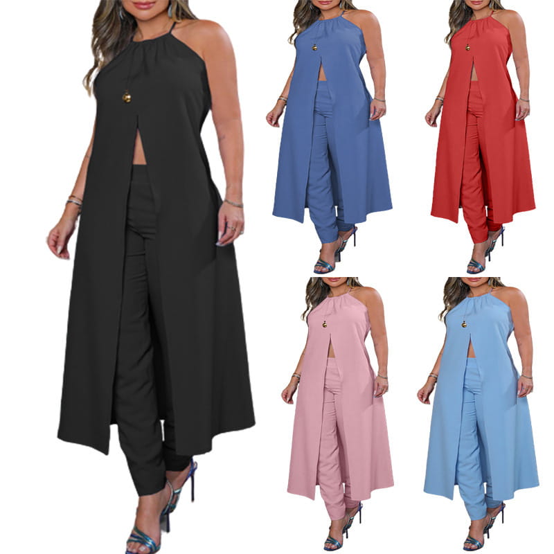 Halter Sleeveless Backless Loose Top High-waisted Trousers Suit Women
