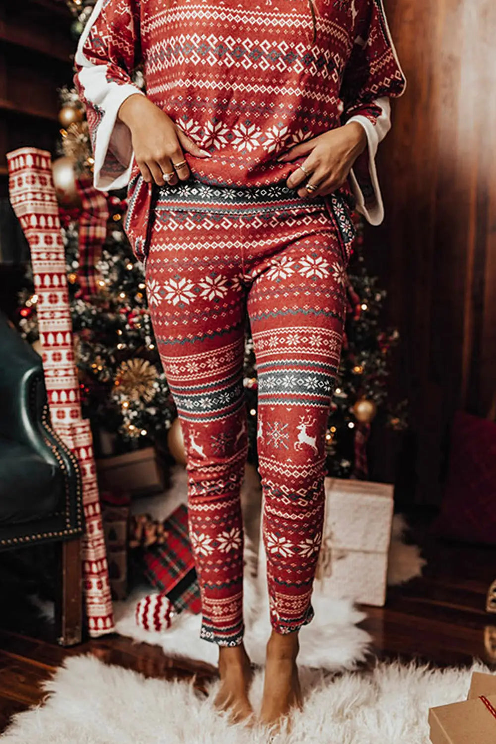 Christmas Loose Round Neck Print Homewear Suits Casual Two-piece Suit
