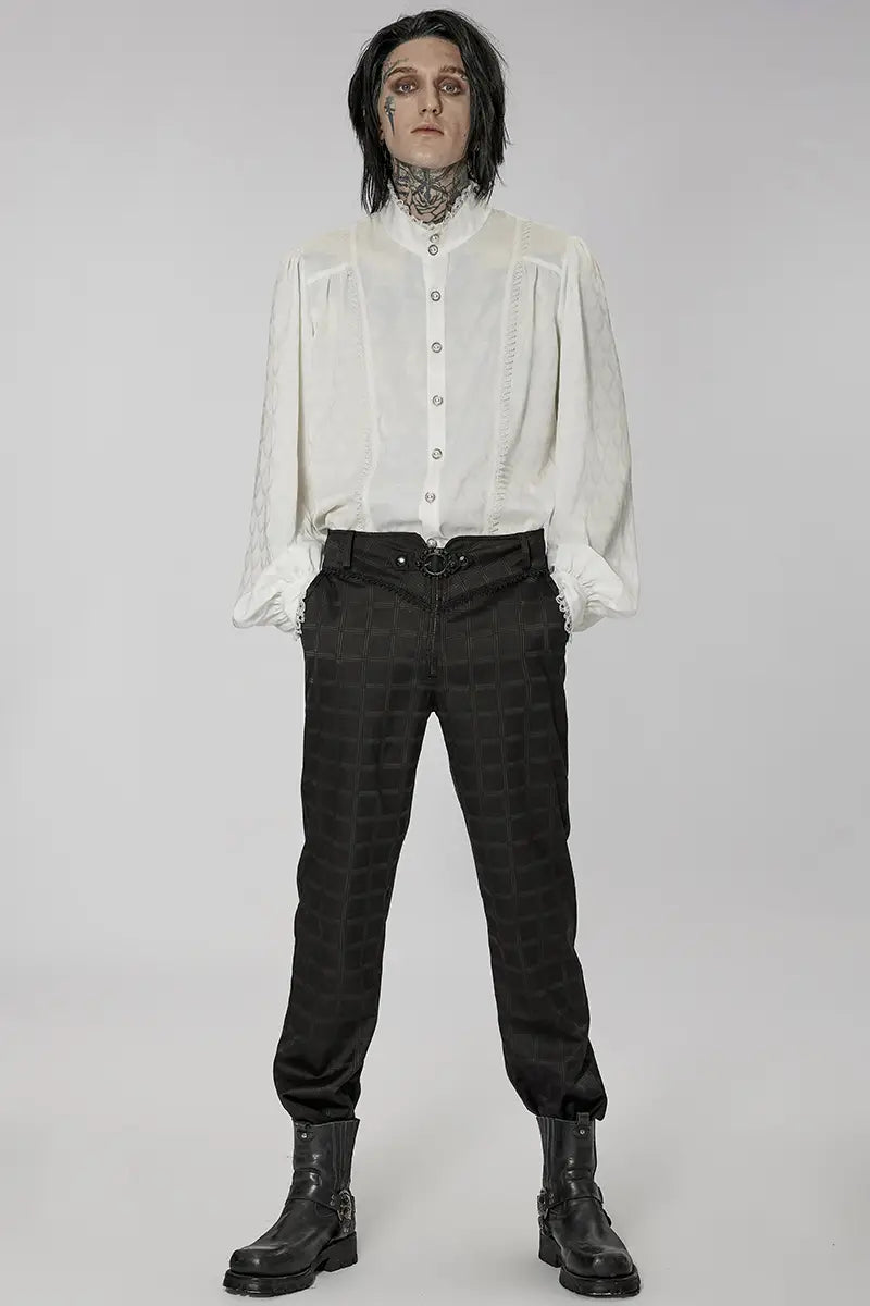 Men’s Retro Noble Dress Stand Collar Long Sleeve Shirt