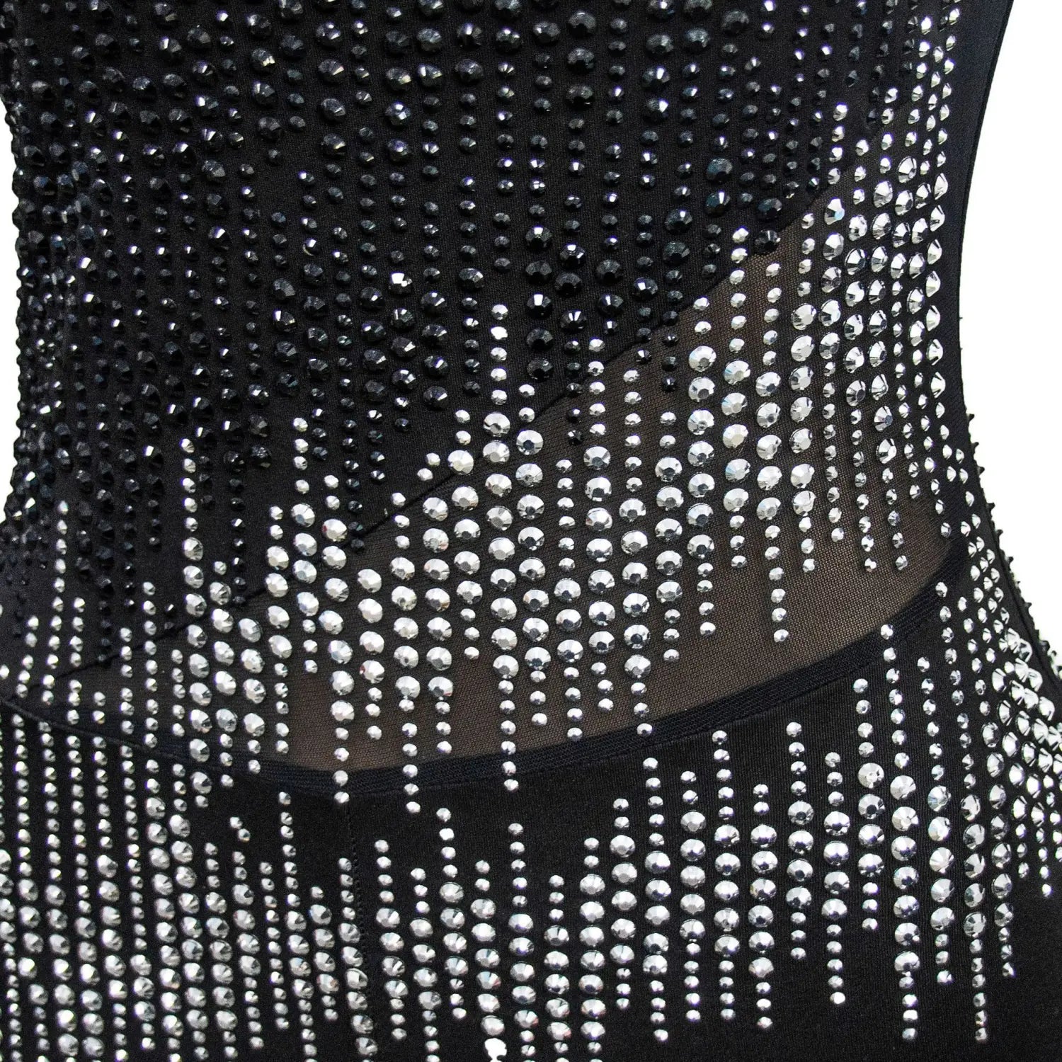 Women’s Pure Color Mesh Rhinestone Long-sleeved Trousers Jumpsuit