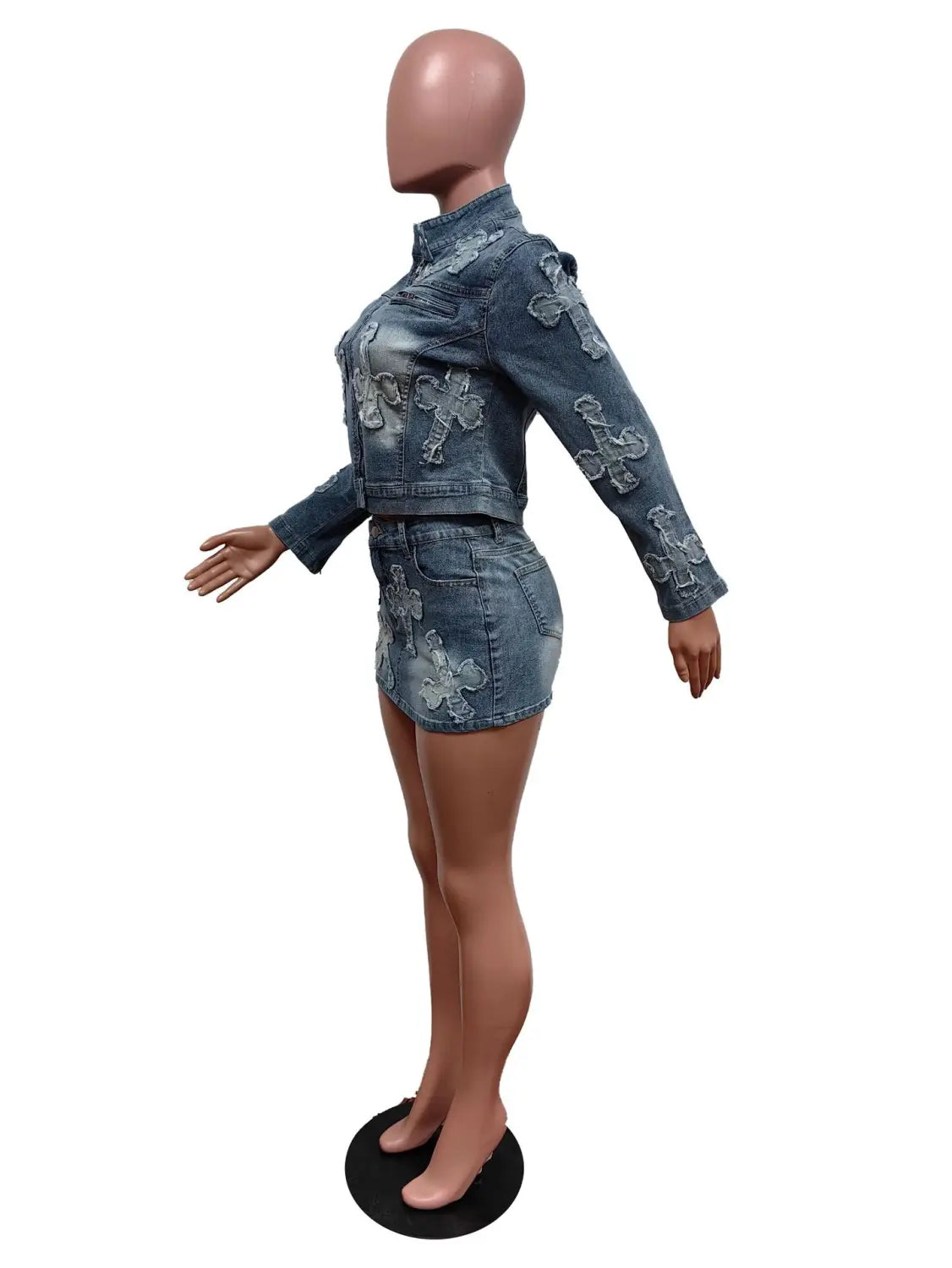 Denim Embroidered Short Skirt Jacket Suits Suit