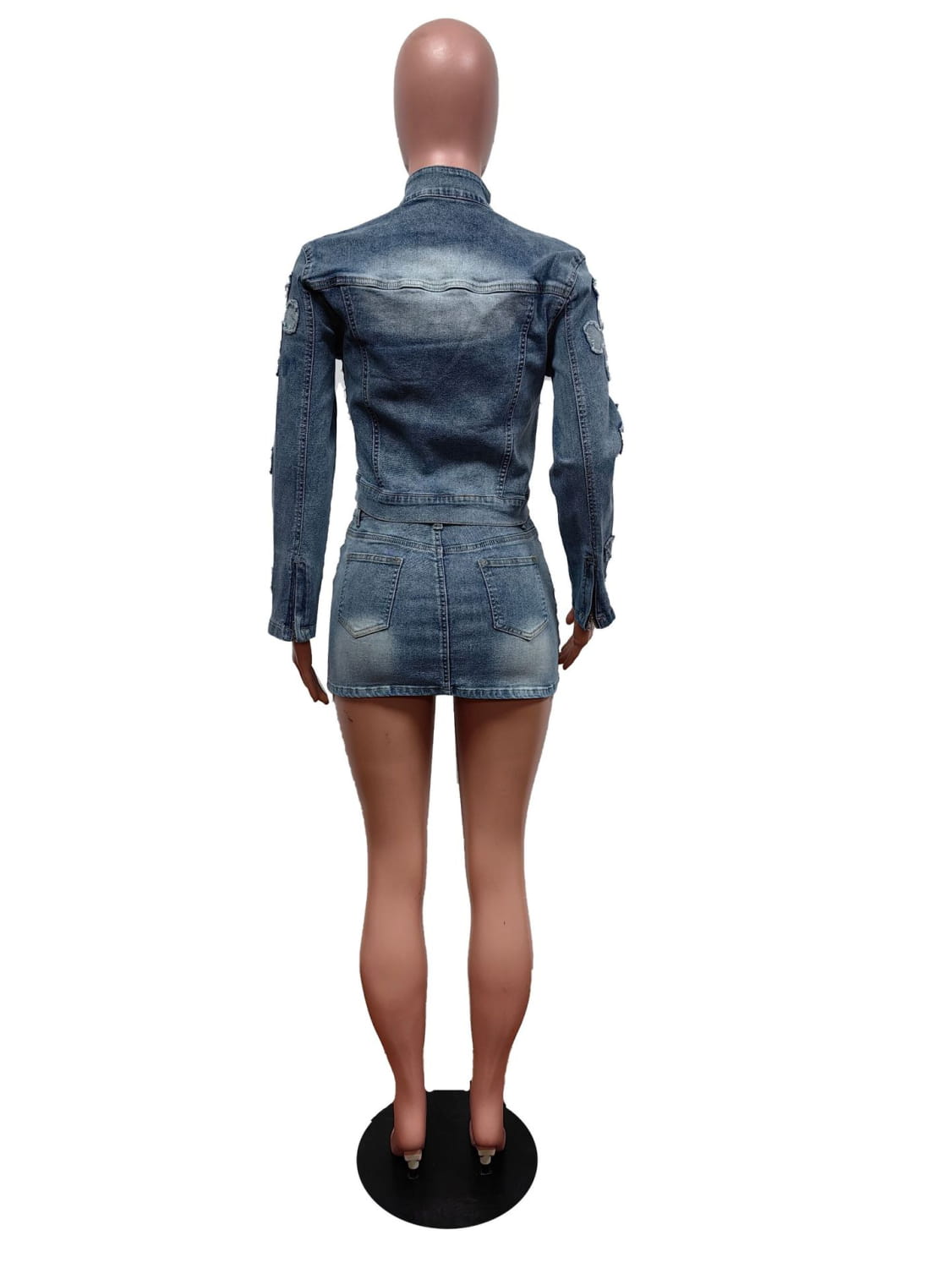 Denim Embroidered Short Skirt Jacket Suits Suit