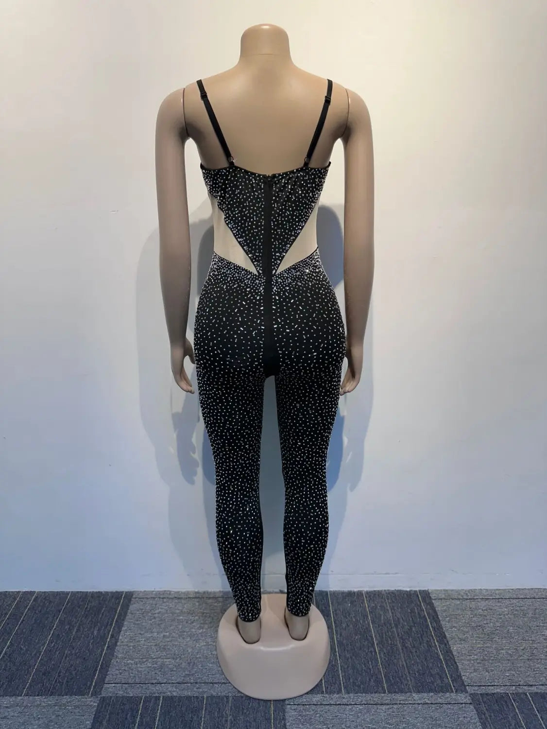 Slim Fit Rhinestone Stretch Sling Sheath Tight Jumpsuit