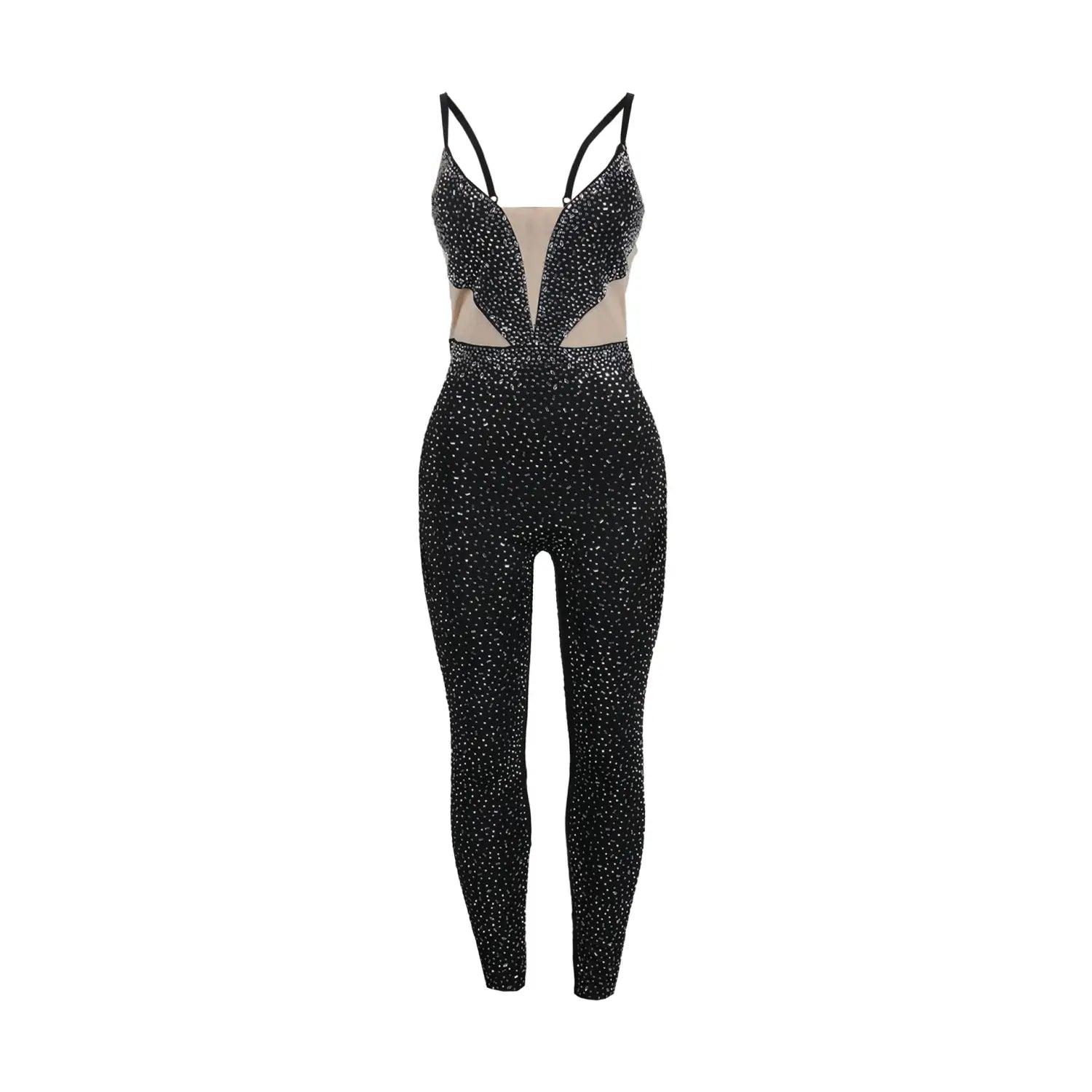 Slim Fit Rhinestone Stretch Sling Sheath Tight Jumpsuit