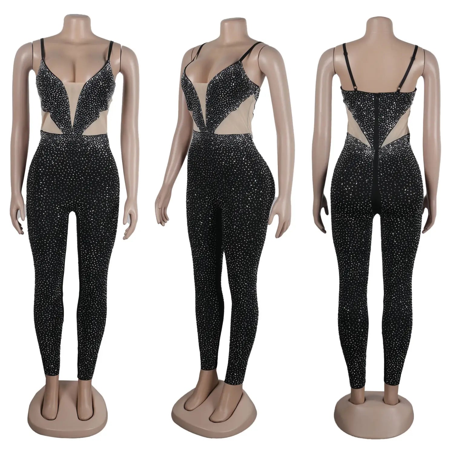 Slim Fit Rhinestone Stretch Sling Sheath Tight Jumpsuit