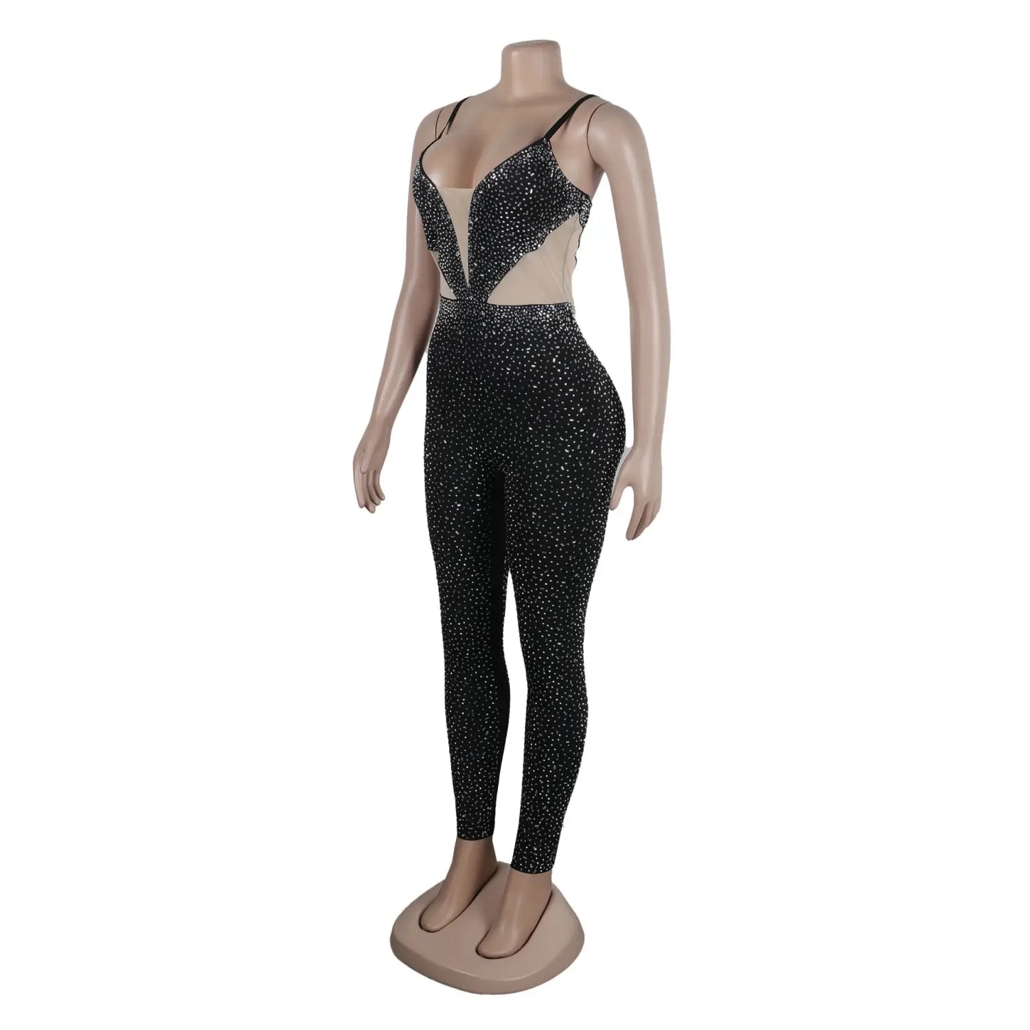 Slim Fit Rhinestone Stretch Sling Sheath Tight Jumpsuit