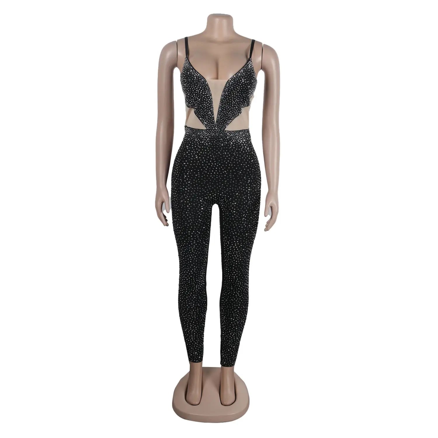 Slim Fit Rhinestone Stretch Sling Sheath Tight Jumpsuit