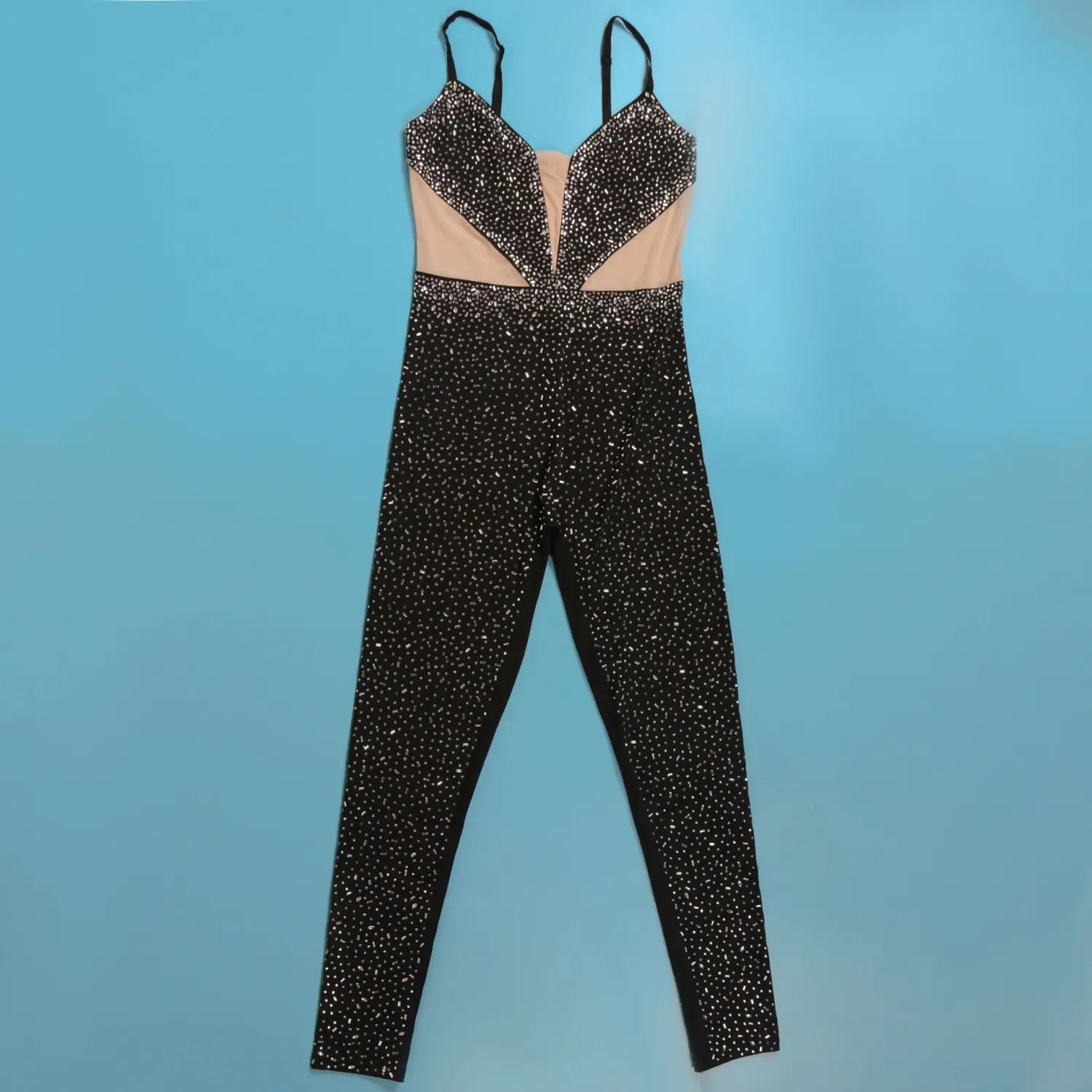 Slim Fit Rhinestone Stretch Sling Sheath Tight Jumpsuit