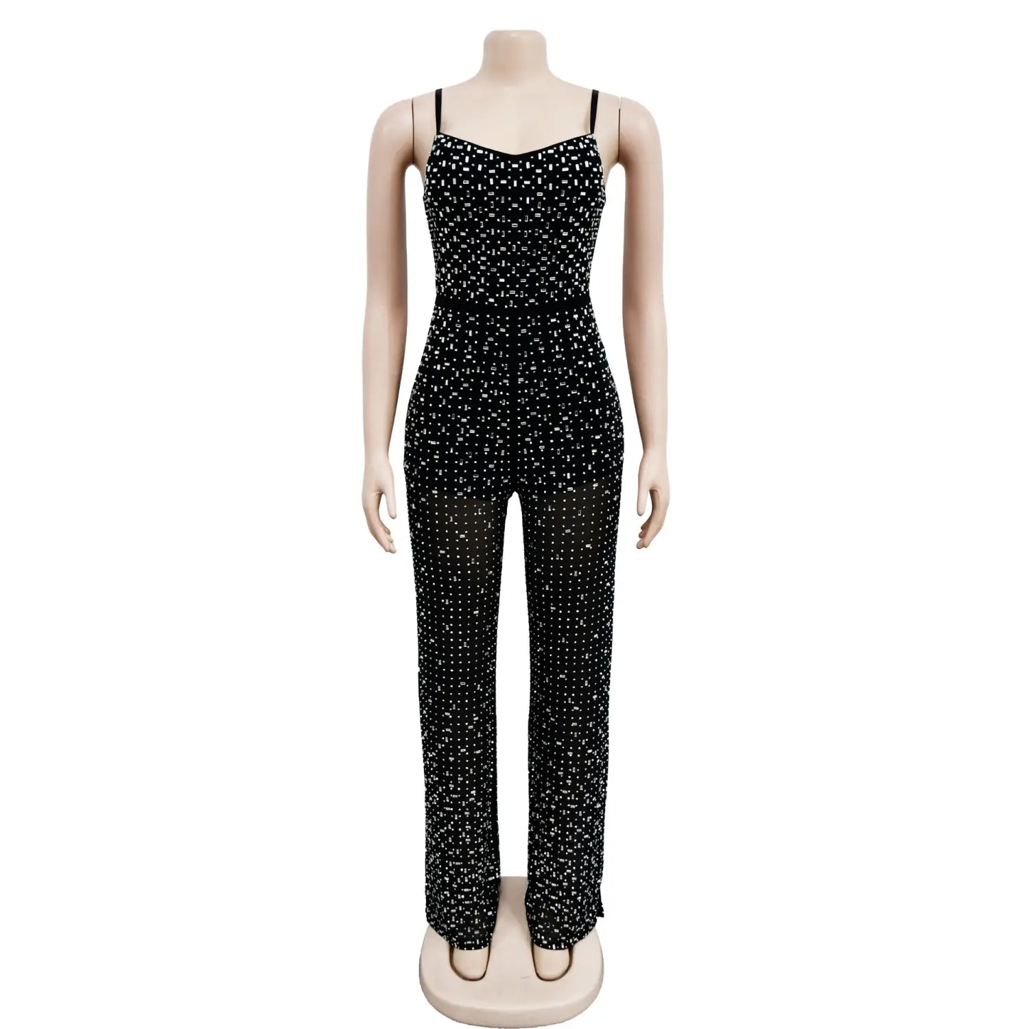 Women’s Wear Rhinestone Mesh Camisole Sleeveless Trousers Jumpsuit