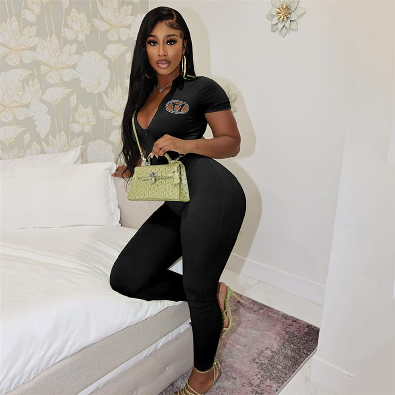 Embroidered High Waist Tight Sports Fitness Jumpsuit