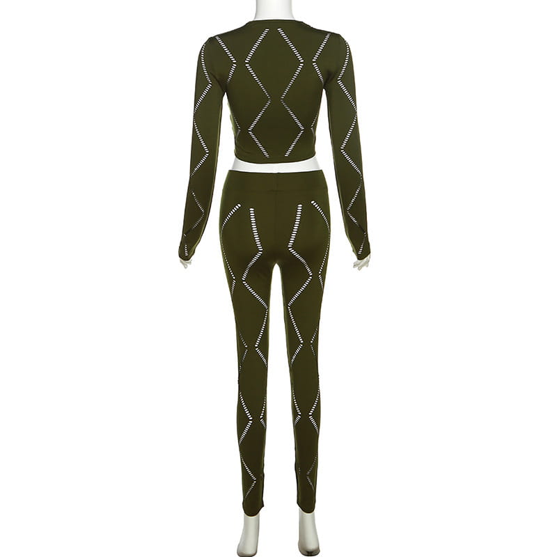 Women’s Hollow-out Ripped High Waist Tight Pants Casual Sports Suit