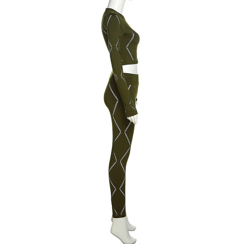 Women’s Hollow-out Ripped High Waist Tight Pants Casual Sports Suit