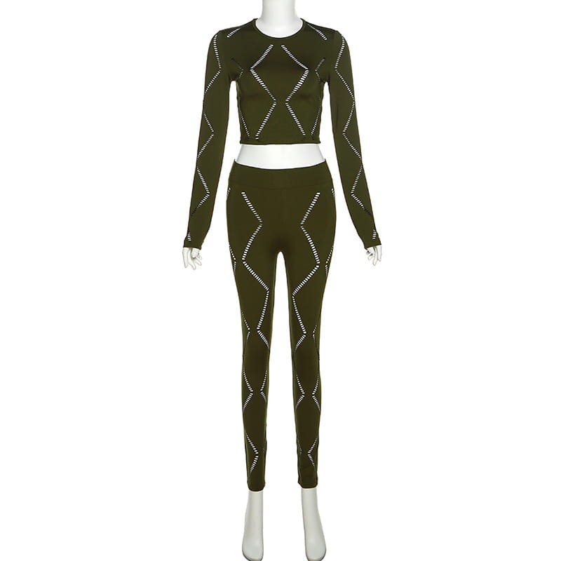 Women’s Hollow-out Ripped High Waist Tight Pants Casual Sports Suit