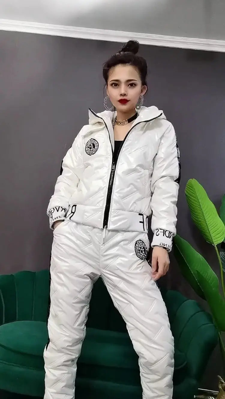 Women’s Hooded Padded Cotton Coat Cotton Pants Casual Two-piece Suit