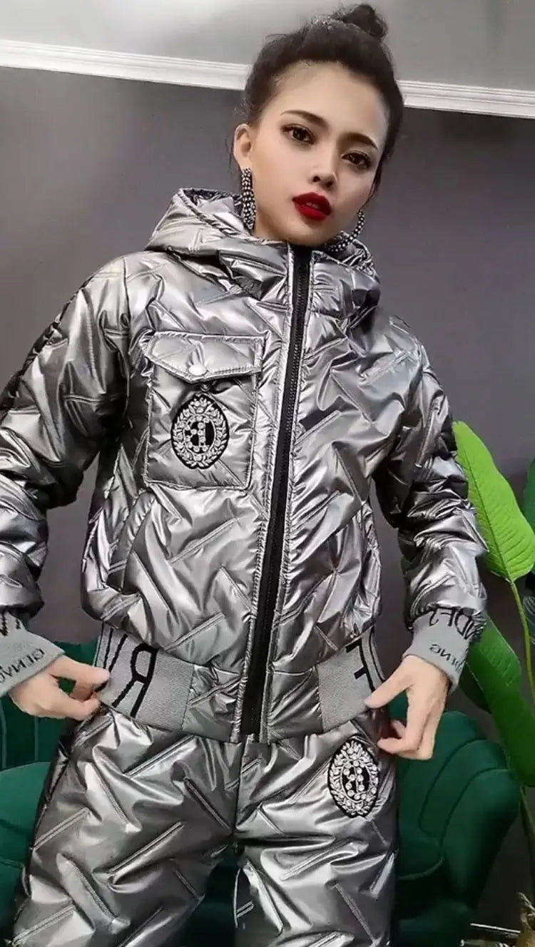 Women’s Hooded Padded Cotton Coat Cotton Pants Casual Two-piece Suit