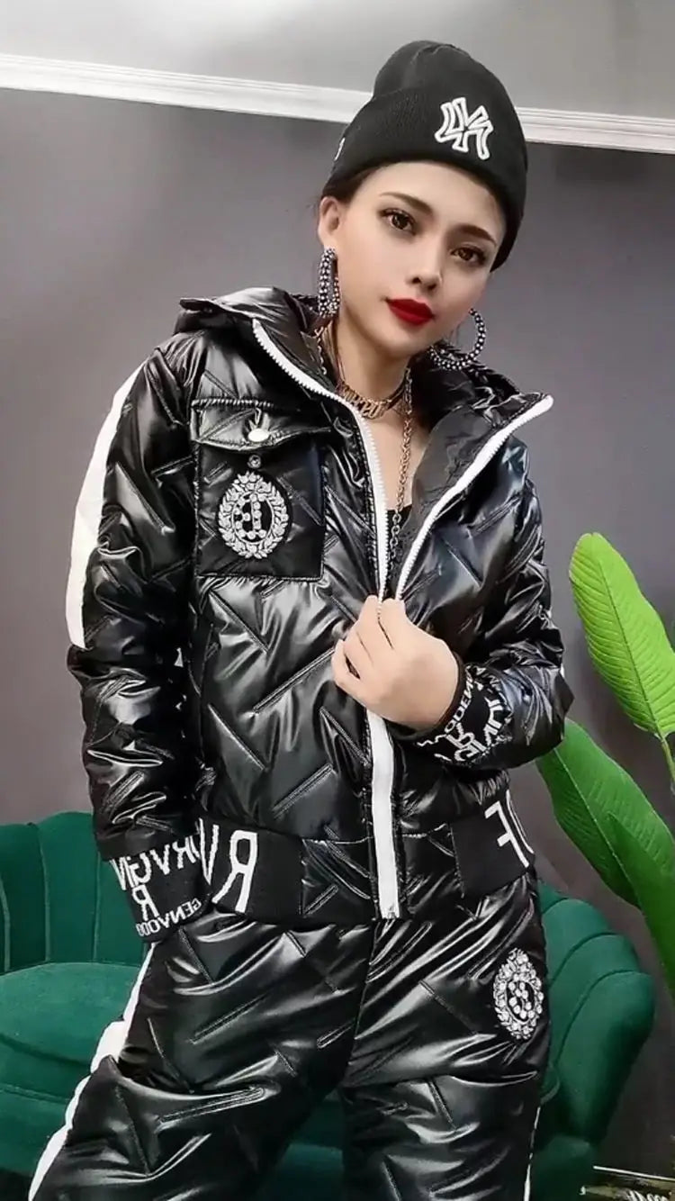 Women’s Hooded Padded Cotton Coat Cotton Pants Casual Two-piece Suit