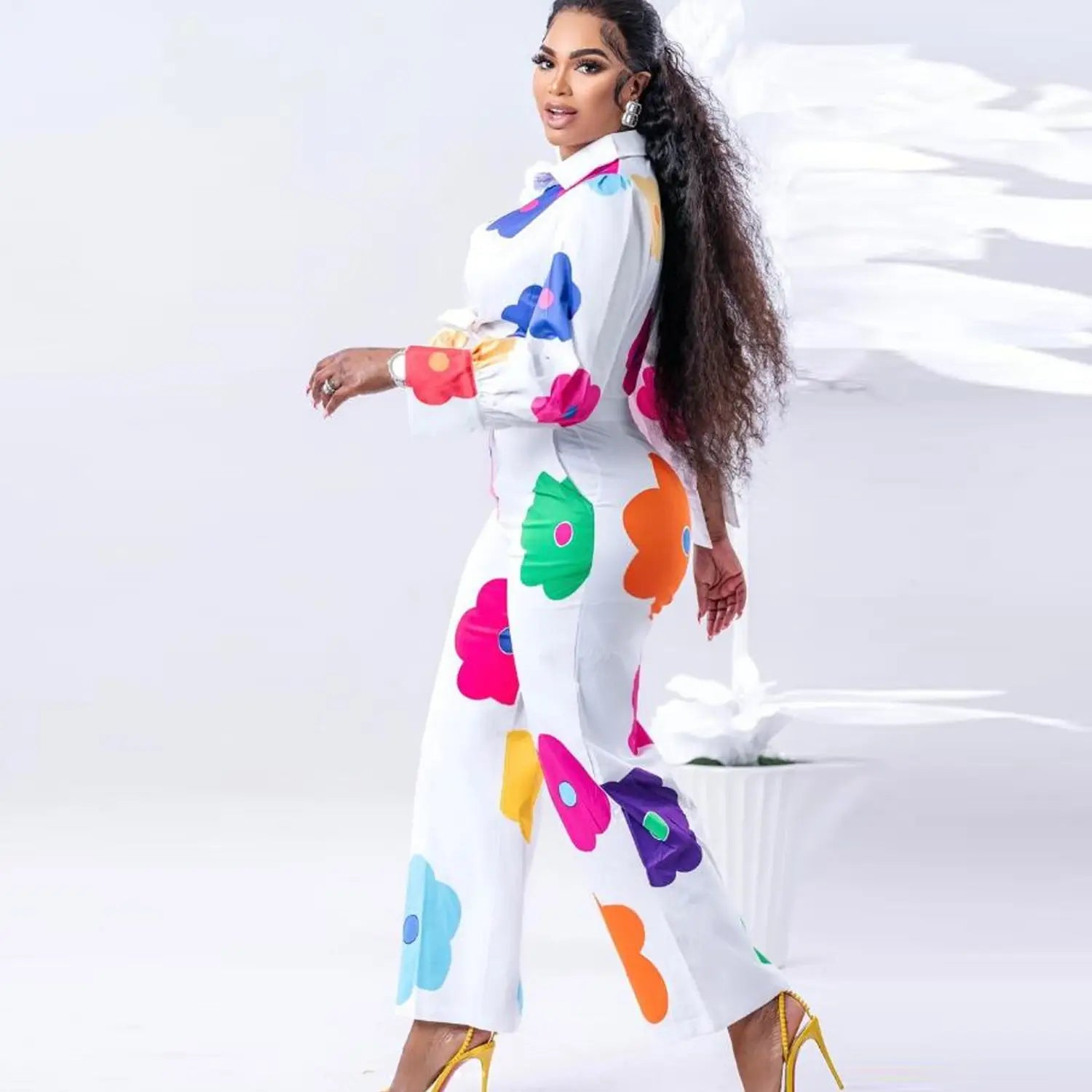 Women’s Fashion Color Printed Shirt Suit Two-piece Set