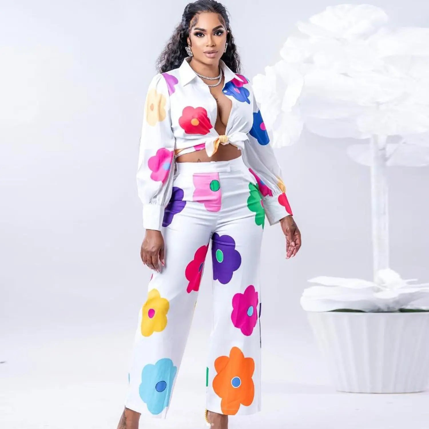 Women’s Fashion Color Printed Shirt Suit Two-piece Set