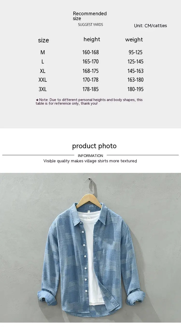 Jacquard Color Matching Casual Denim Long-sleeved Shirt Men’s Loose Shirt Coat