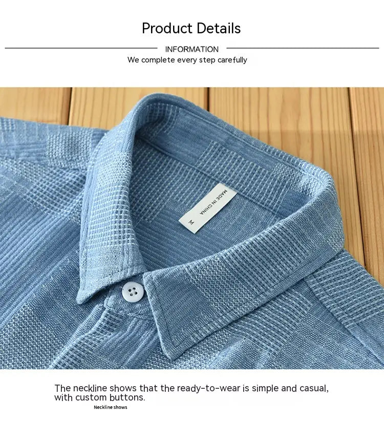 Jacquard Color Matching Casual Denim Long-sleeved Shirt Men’s Loose Shirt Coat