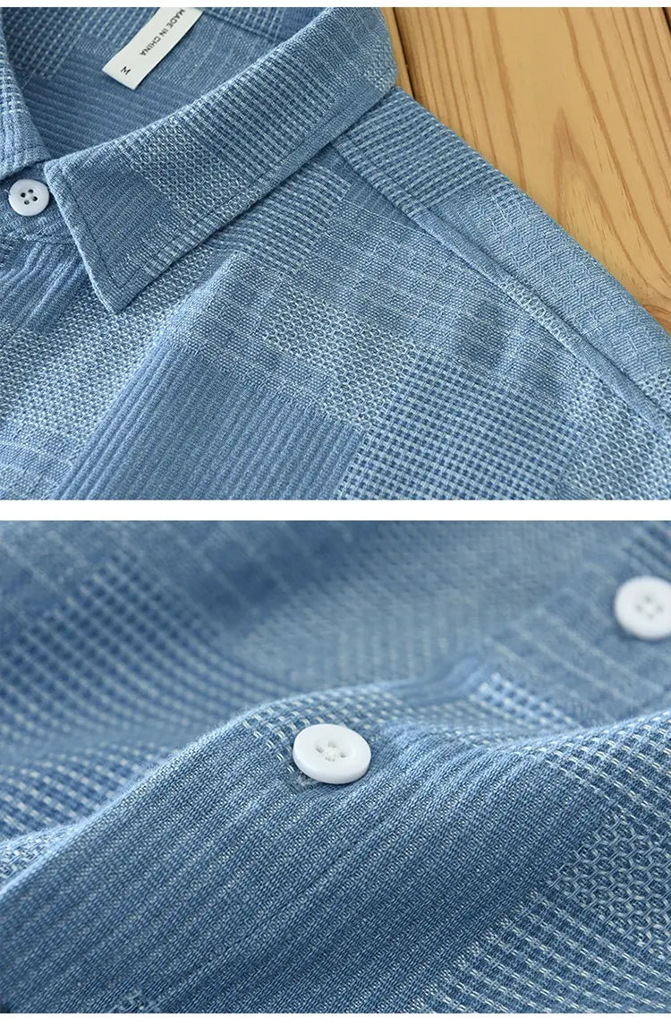Jacquard Color Matching Casual Denim Long-sleeved Shirt Men’s Loose Shirt Coat