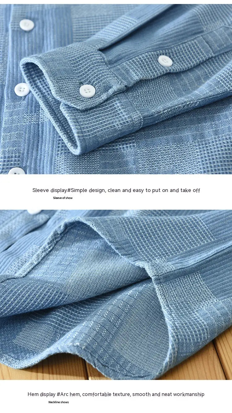 Jacquard Color Matching Casual Denim Long-sleeved Shirt Men’s Loose Shirt Coat