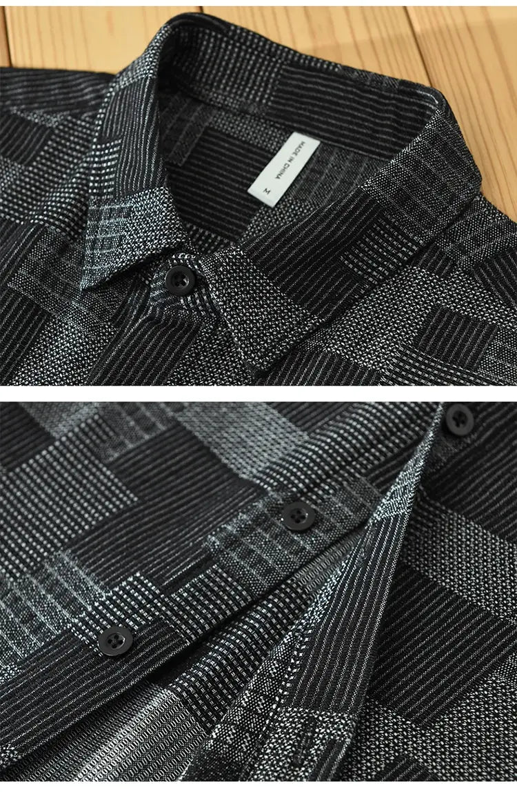 Jacquard Color Matching Casual Denim Long-sleeved Shirt Men’s Loose Shirt Coat
