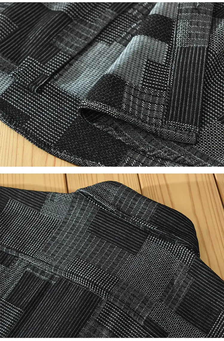 Jacquard Color Matching Casual Denim Long-sleeved Shirt Men’s Loose Shirt Coat