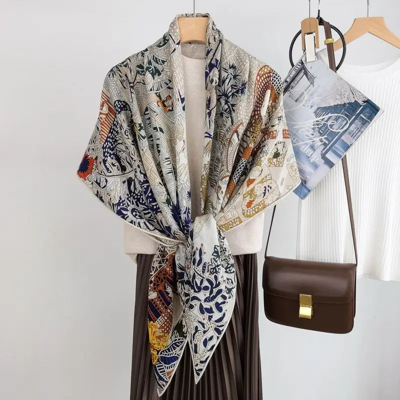 Prosperous Double-sided Same Color Printing Silk Wool Scarf