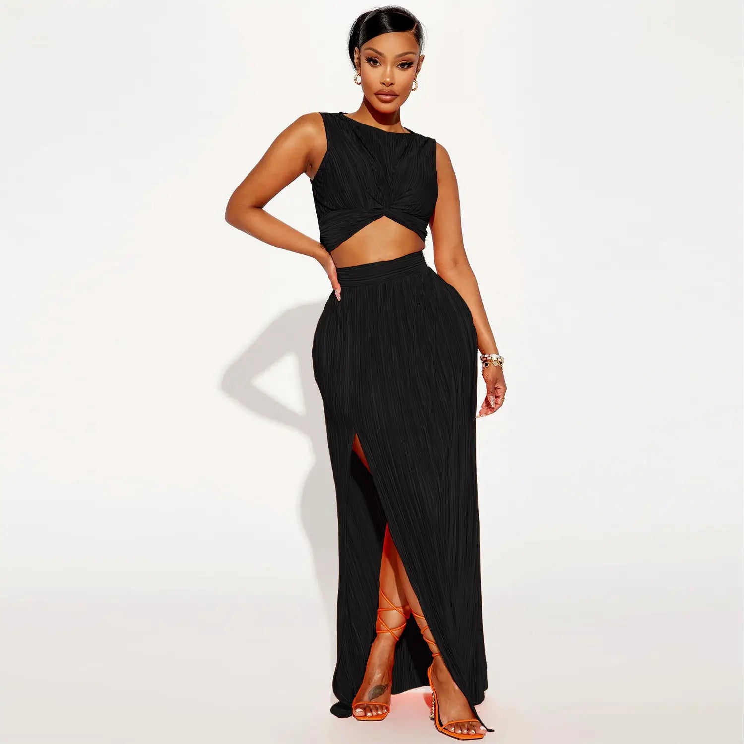 European And American Women’s Clothing Slit Dress Two-piece Set