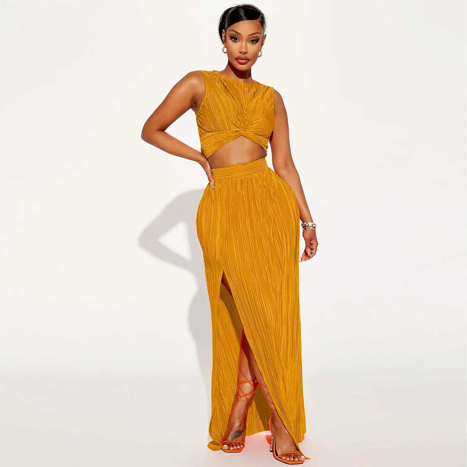 European And American Women’s Clothing Slit Dress Two-piece Set