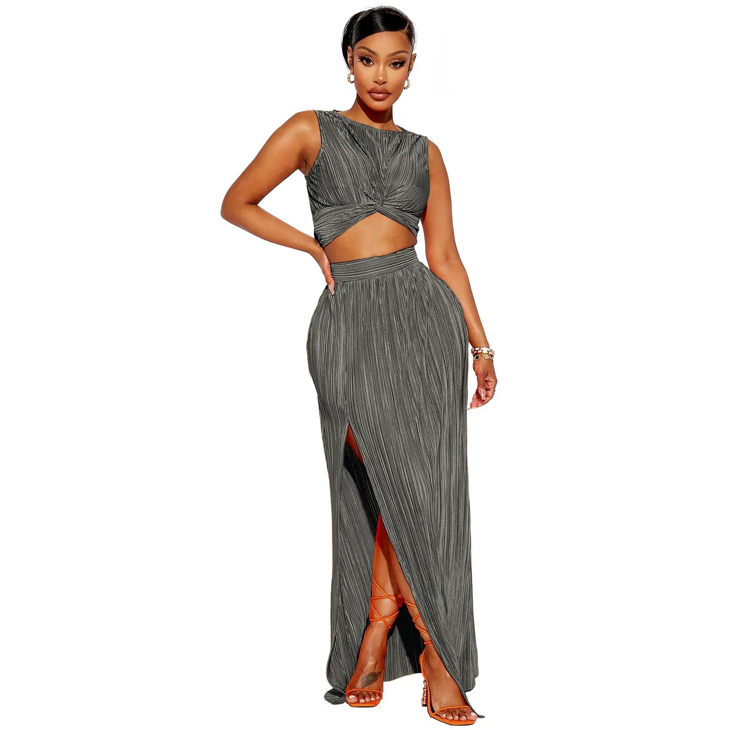European And American Women’s Clothing Slit Dress Two-piece Set