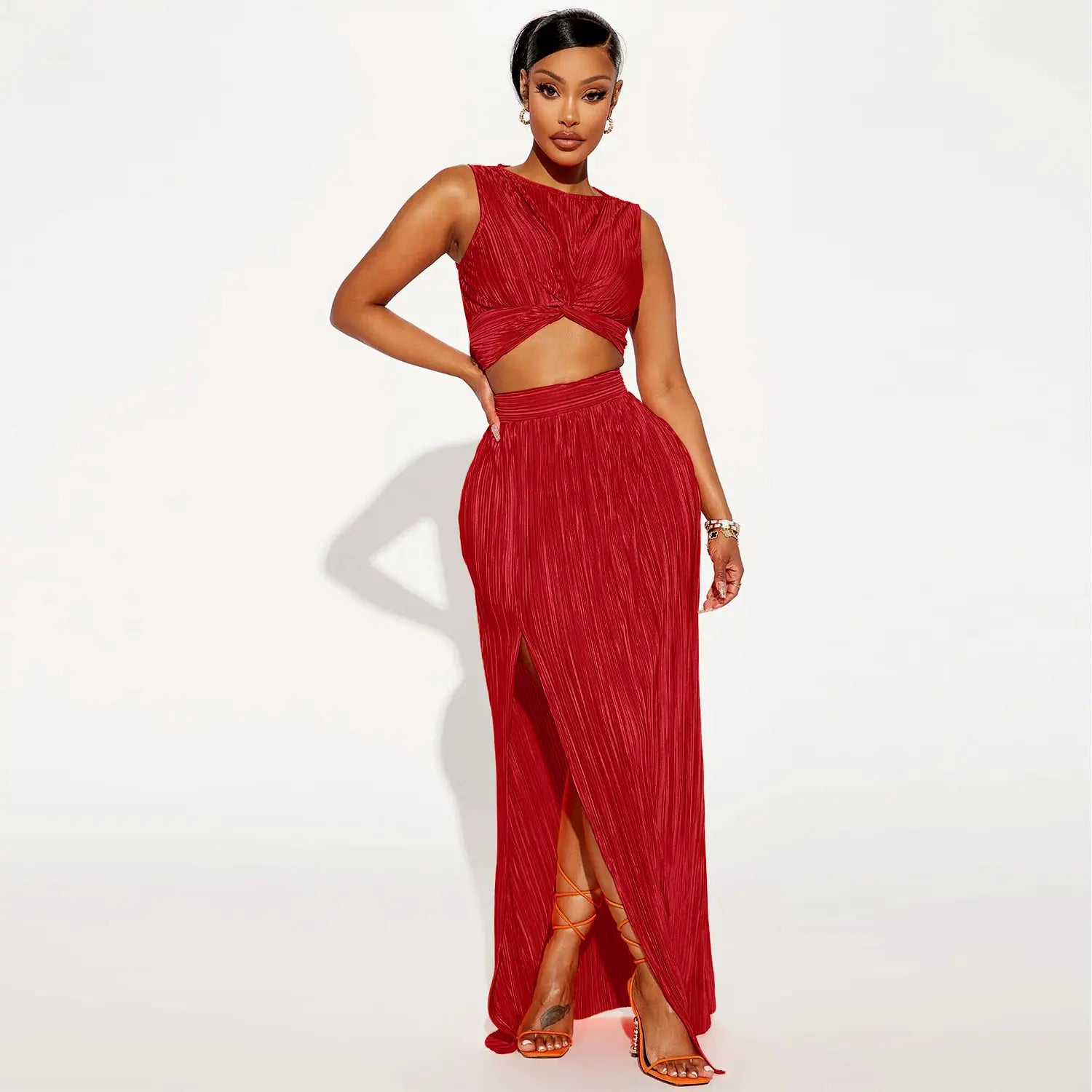 European And American Women’s Clothing Slit Dress Two-piece Set