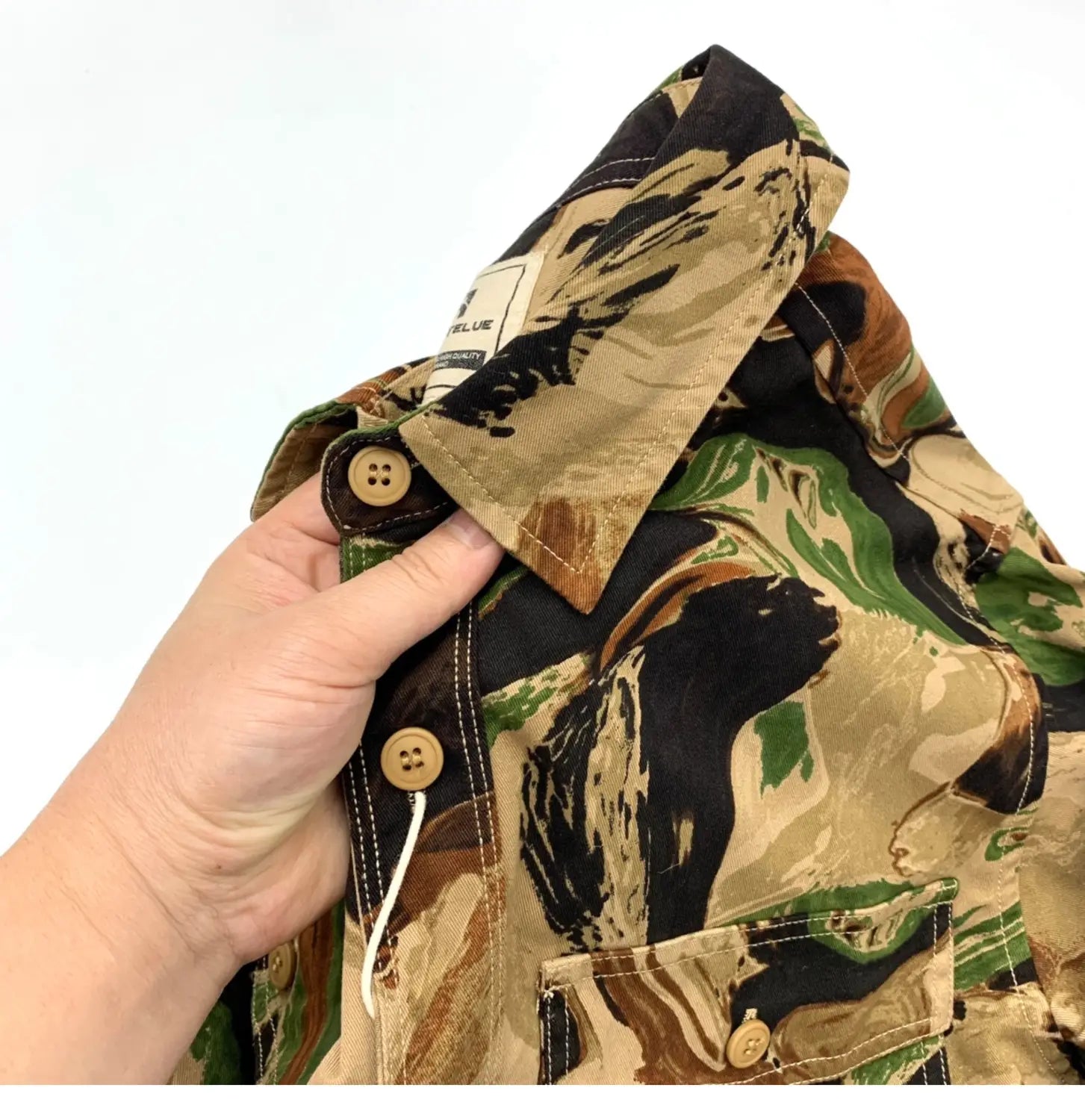 Beautiful Camouflage Shirt Men’s Japanese-style Retro Washed Amekaji Workwear Cotton Long Sleeve