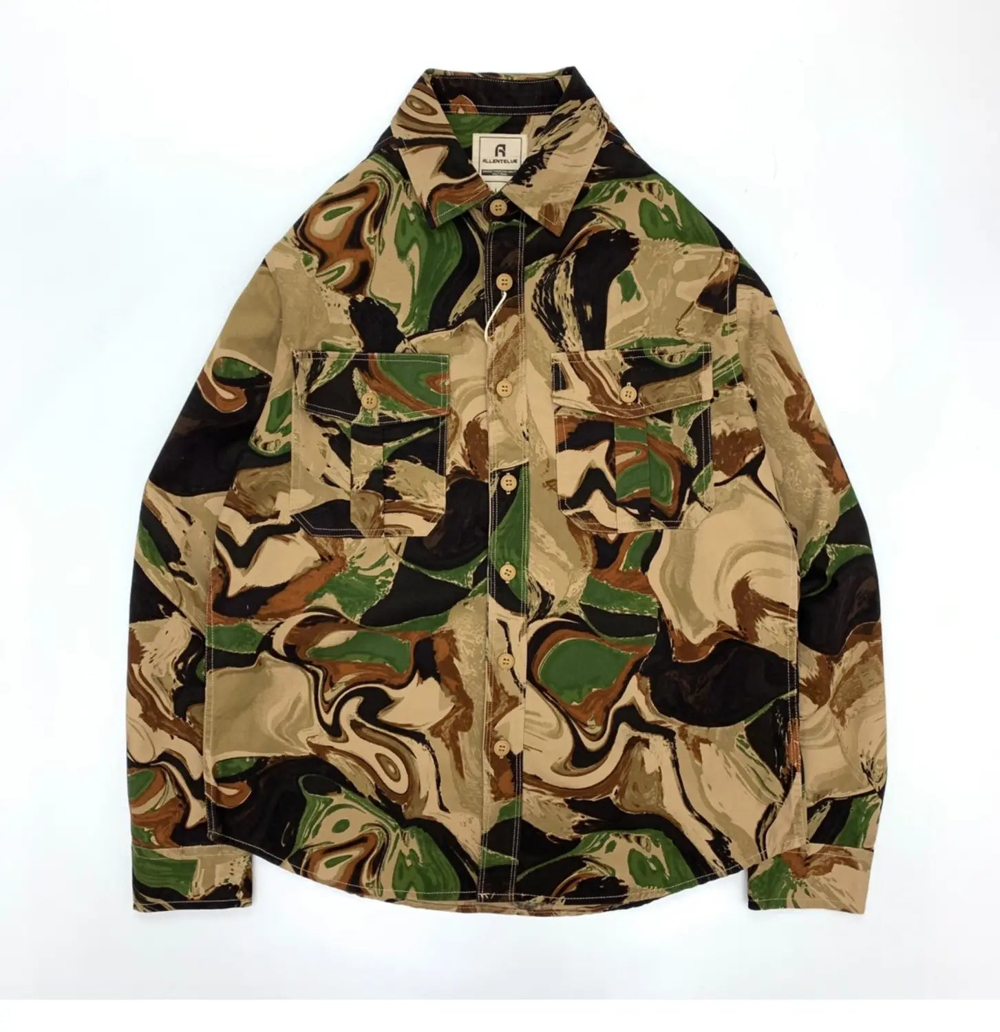 Beautiful Camouflage Shirt Men’s Japanese-style Retro Washed Amekaji Workwear Cotton Long Sleeve