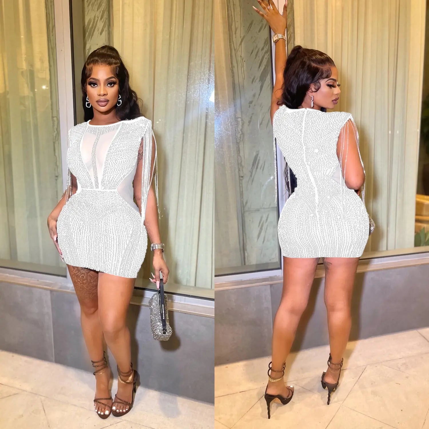 Fashion Women’s Wear Mesh Hot Drilling Dress