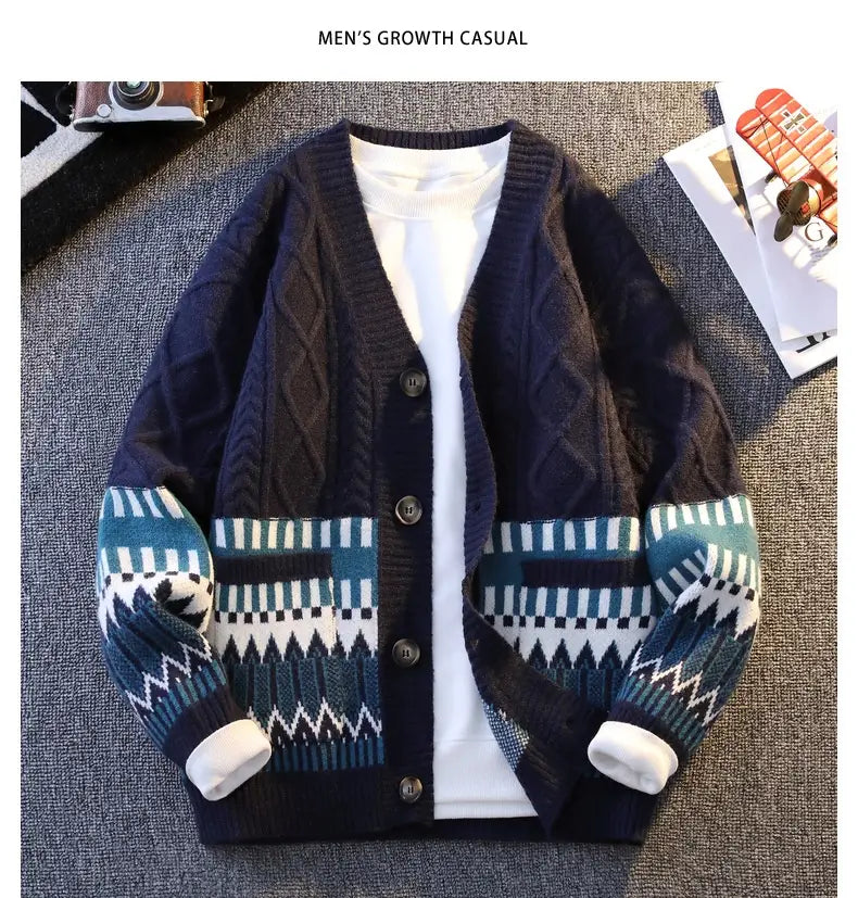 Knitwear All-match Loose Contrast Color Warm Coat