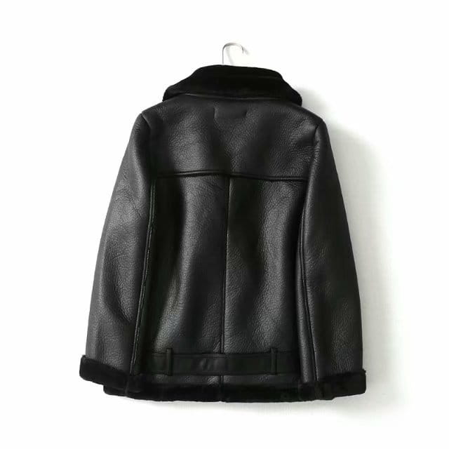Fur Coat Women’s Fleece-lined Thick Motorcycle Jacket