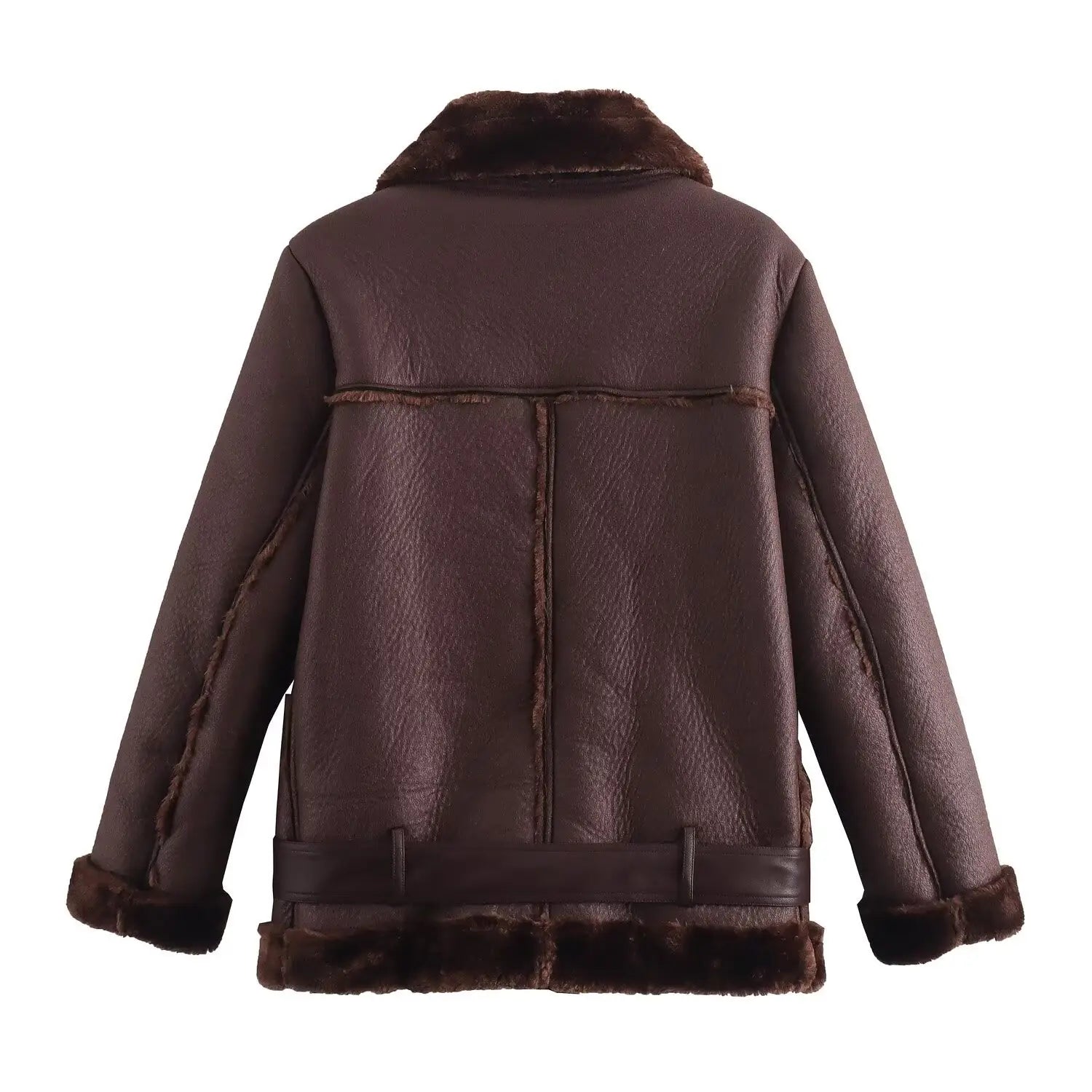 Women’s Fashion Fur Integrated Leather Coat Top