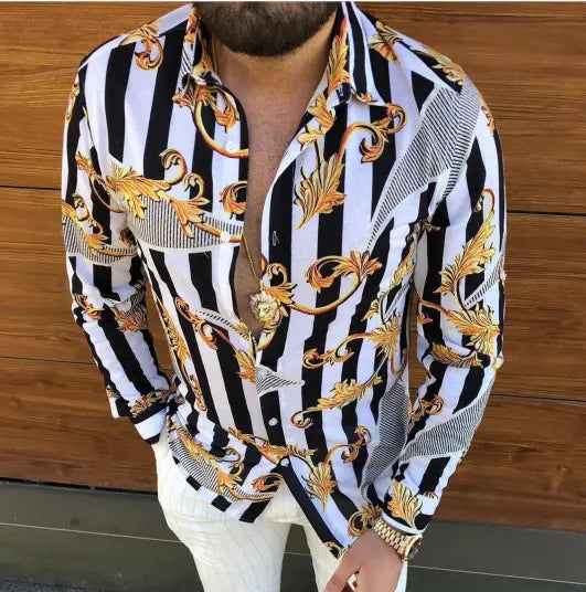 European And American Men’s Long-sleeved Shirt Casual Printing